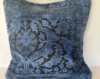 Blue Silk Pillow Case, 16x16 Vintage Cushion Cover, Decorative Pillow, Sofa Pillow, Unique Throw Pillow, Vintage Pillow Cover, Boho Pillows