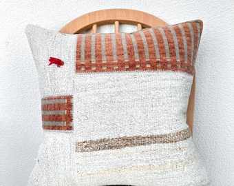 White Kilim Pillow Case, 20x20 Vintage Cushion Cover, Sofa Pillow, Decorative Pillow, Lumbar Pillow, Carpet Pillow, Throw Pillow Cover