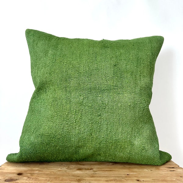 Green Hemp Pillow Cover, 24" x 24" Inches, Vintage Cushions, Couch Pillow, Decorative Pillow, Turkish Pillow, Green Cushions, PE-3512