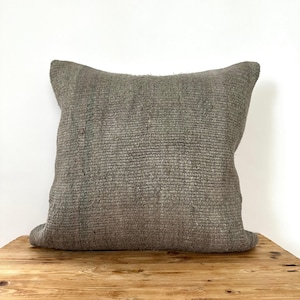 Green Striped Patchwork Hemp Pillow, 20" x 20", Couch Cushion, Decorative Pillow, Bohemian Pillow, Turkish Pillow, Handmade Pillow, PE-3322