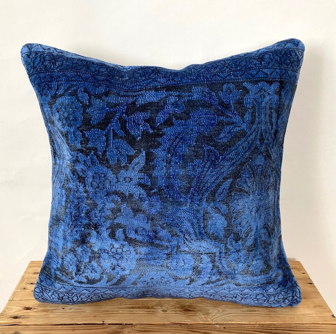 Navy Blue Silk Pillow Cover, 20 X 20 Decorative Pillow, Handmade Pillow, Couch Pillow, Boho