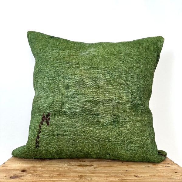 Green Hemp Pillow Cover, 24" x 24" Inches, Vintage Cushions, Couch Pillow, Decorative Pillow, Turkish Pillow, Green Cushions, PE-3433