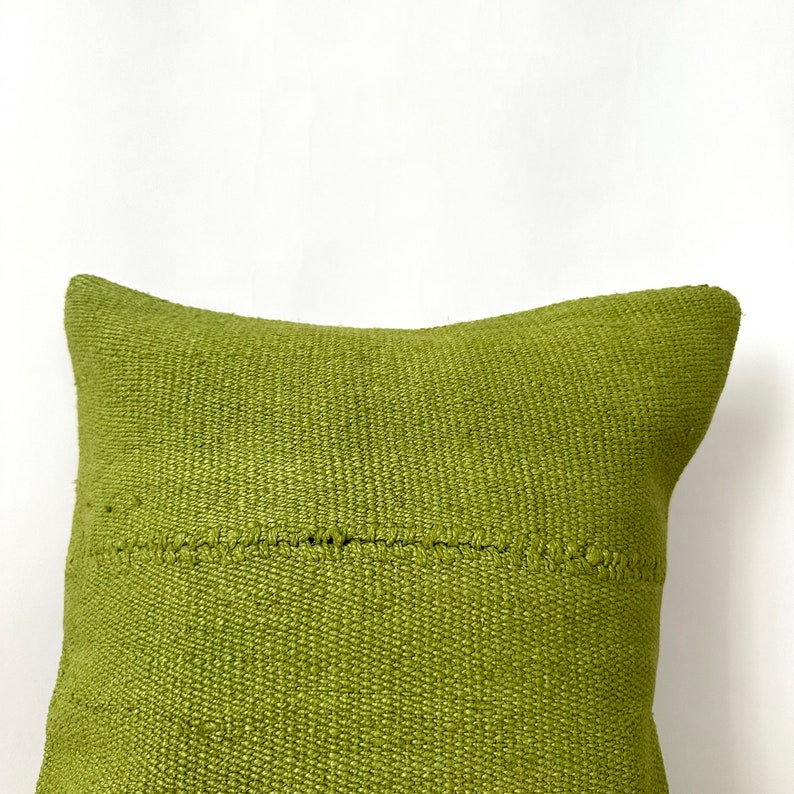 Olive Green Hemp Pillow, 16 x 16 Inches 40 x 40 cm, Bohemian Pillow, Turkish Pillow, Decorative Pillow, Handmade Pillow, PE-3521 image 3