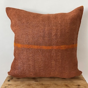 Hanf Kissenbezug, gestreift, Ziegelrot, Vintage Kissen, Couchkissen, Dekokissen, Türkisches Kissen, Kissenbezug, PE-1412