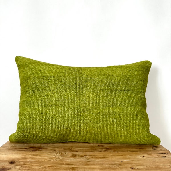 Olive Green Hemp Pillow Cover, 16" x 24" Inches, Vintage Cushions, Couch Pillow, Decorative Pillow, Turkish Pillow, Home Decor, PE-3446