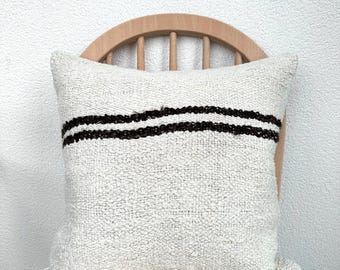 White Hemp Pillow Cover, 20x20 Vintage Cushion Cover, Hemp Pillow, Pillow Cover, Couch Cushion Cover, Handmade Pillow Case, Striped Pillow