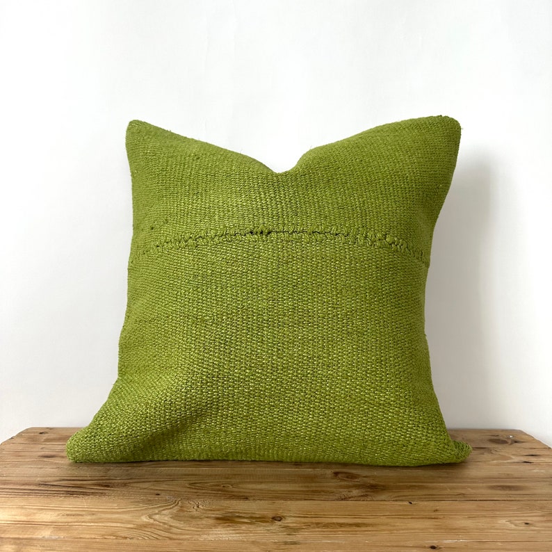 Olive Green Hemp Pillow, 16 x 16 Inches 40 x 40 cm, Bohemian Pillow, Turkish Pillow, Decorative Pillow, Handmade Pillow, PE-3521 image 5