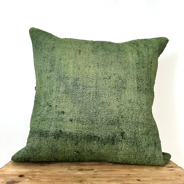 Green Hemp Pillow Cover, 24" x 24" Inches, Vintage Cushions, Couch Pillow, Decorative Pillow, Turkish Pillow, Green Cushions, PE-3427