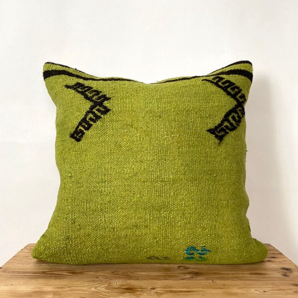 Olive Green Striped Hemp Pillow Cover, 20" x 20" Inches, Vintage Cushions, Couch Pillow, Decorative Pillow, Turkish Pillow, PE-2205