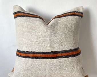 Striped White Hemp Pillow, 24" x 24" Inches Turkish Pillow Cover, Decorative Pillow, Throw Pillow ,Corner Pillow, Couch Pillow, PE-1277