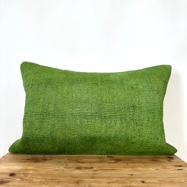 Green Hemp Pillow Cover, 16" x 24" Inches, Vintage Cushions, Couch Pillow, Decorative Pillow, Turkish Pillow, Home Decor, PE-3428