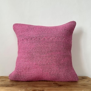 Pink Hemp Pillow Cover, 16&quot; x 16&quot; Inches, Vintage Cushions, Couch Pillow, Decorative Pillow, Turkish Pillow, Pillow Cover, PE-3750