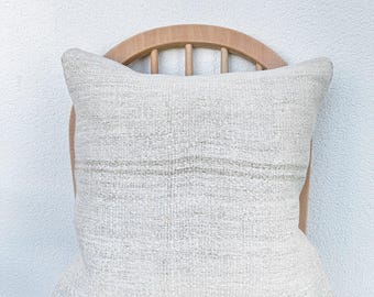 Beige Hemp Pillow Case, 20x20 Vintage Cushion Cover, Boho Pillows, Couch Cushion Cover, Rug Pillow, Unique Throw Pillow, Natural Pillow Case
