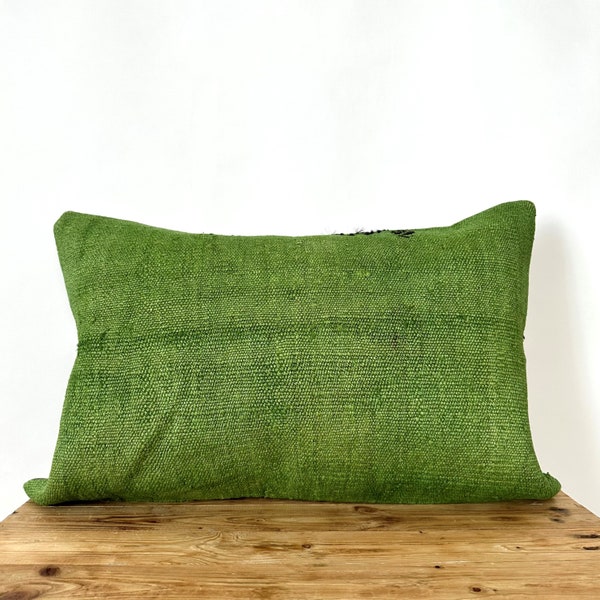 Green Striped Hemp Pillow Cover, 16" x 24" Inches, Vintage Cushions, Couch Pillow, Decorative Pillow, Turkish Pillow, Home Decor, PE-3434