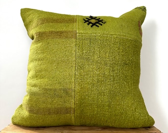 Olive Green Striped Hemp Pillow Cover, 24&quot; x 24&quot; Inches, Vintage Cushions, Couch Pillow, Decorative Pillow, Turkish Pillow, PE-3313