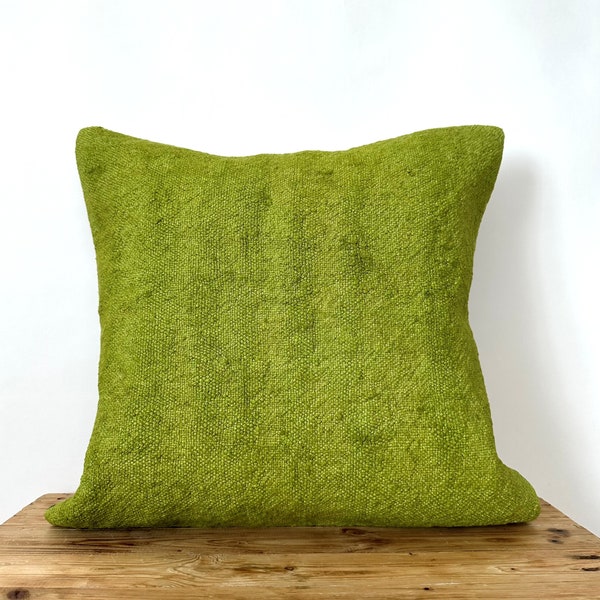 Olive Green Hemp Pillow Cover, 20" x 20" Inches, Vintage Cushions, Couch Pillow, Decorative Pillow, Turkish Pillow, Home Decor, PE-3487