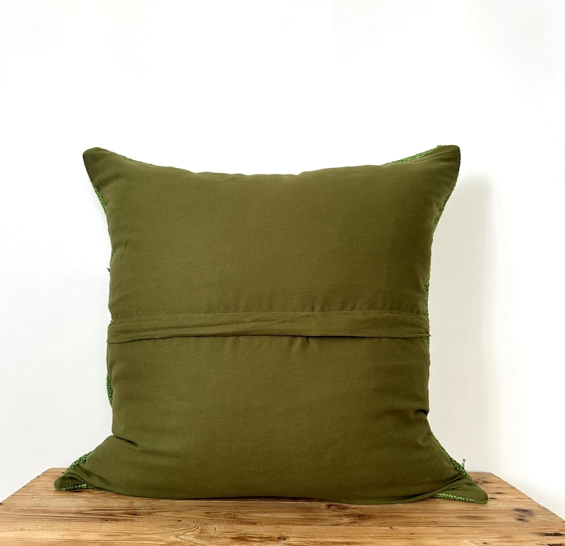 Olive Green Hemp Pillow, 16 x 16 Inches 40 x 40 cm, Bohemian Pillow, Turkish Pillow, Decorative Pillow, Handmade Pillow, PE-3521 image 6