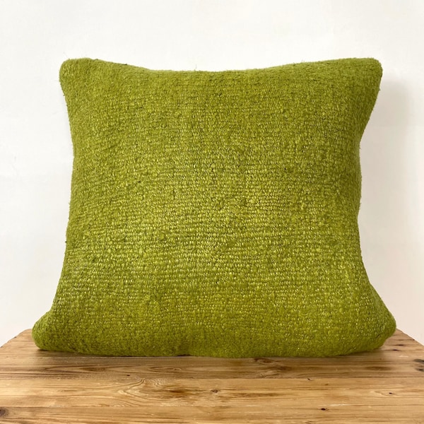 Olive Green Hemp Pillow Cover, 20" x 20" Inches, Vintage Cushions, Couch Pillow, Decorative Pillow, Turkish Pillow, Home Decor, PE-2221