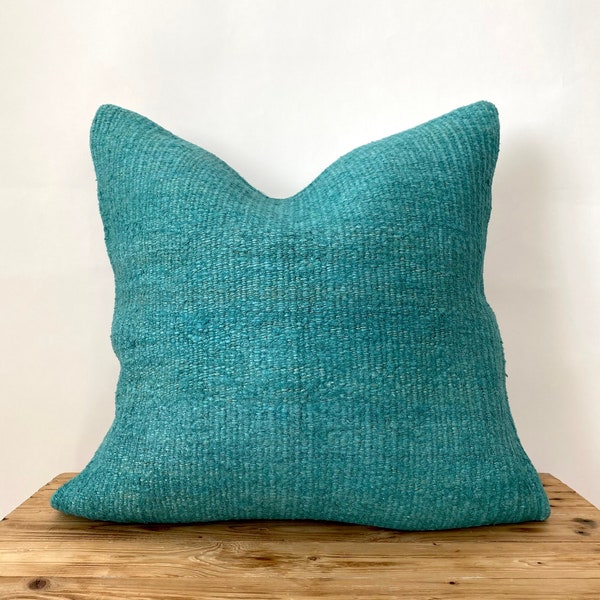 Turquoise Hemp Pillow Cover, 20" x 20" Turkish Pillow Cover, Decorative Pillow, Handmade Vintage Cushion, Home Decor, Couch Pillow, PE-1965