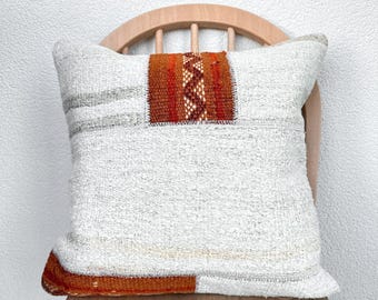 White Hemp Pillow Case, 20x20 Vintage Cushion Cover, Pillow Case, Couch Cushion Cover, Rug Pillow, Throw Pillow Cover, Pillow Cover
