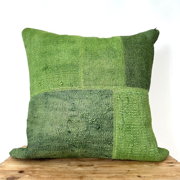 Olive Patchwork Green Hemp Pillow Cover, 20" x 20" Inches, Vintage Cushions, Couch Pillow, Decorative Pillow, Turkish Pillow, PE-3470