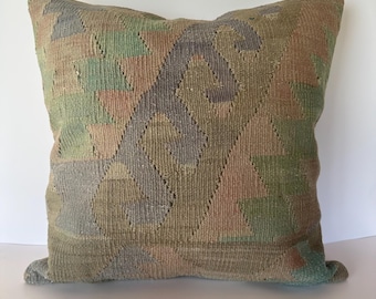Kilim Pillow Cover, 24x24 Vintage Cushion Cover, Lumbar Pillow, Couch Cushion Cover, Outdoor Pillow, Carpet Pillow, Rug Pillow