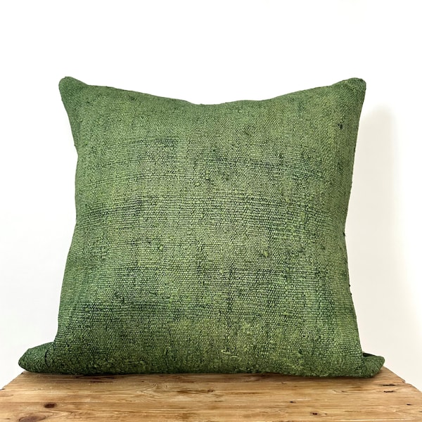 Green Hemp Pillow Cover, 24" x 24" Inches, Vintage Cushions, Couch Pillow, Decorative Pillow, Turkish Pillow, PE-3418