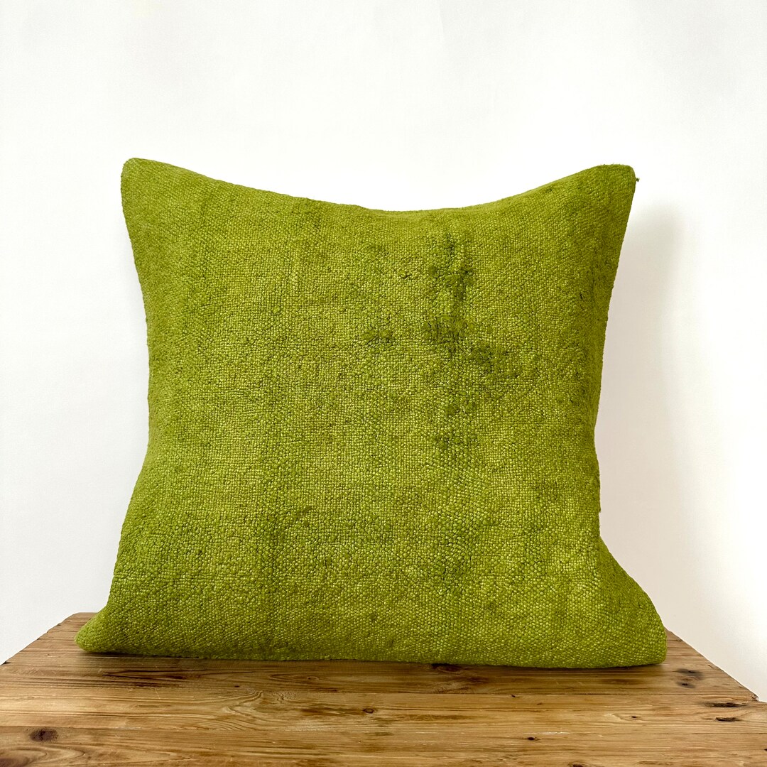 Olive Green Hemp Pillow Cover, 20 X 20 Inches, Vintage Cushions, Couch