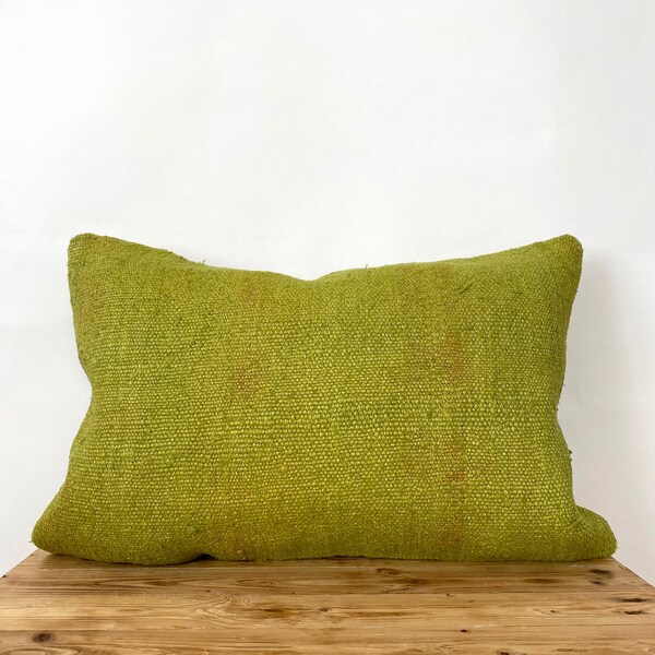 Olive Green Hemp Pillow Cover, 16" x 24" Inches, Vintage Cushions, Couch Pillow, Decorative Pillow, Turkish Pillow, PE-2084