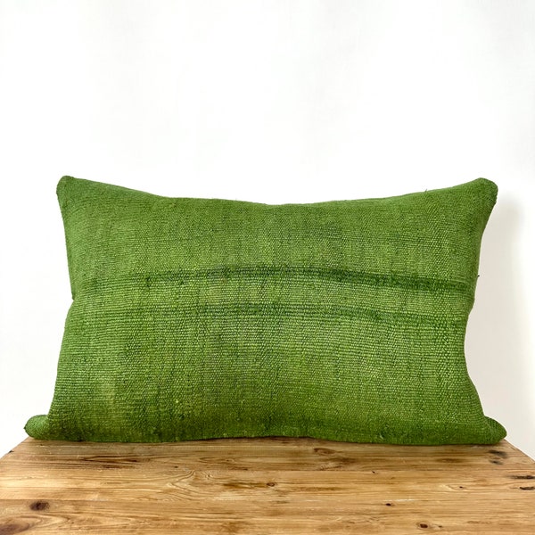 Green Striped Hemp Pillow Cover, 16" x 24" Inches, Vintage Cushions, Couch Pillow, Decorative Pillow, Turkish Pillow, Home Decor, PE-3459