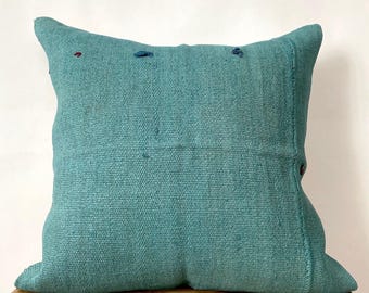 Blue Hemp Pillow Cover, 24" x 24" Turkish Pillow Cover, Decorative Pillow, Handmade Vintage Cushion, Home Decor, Couch Pillow, PE-2230