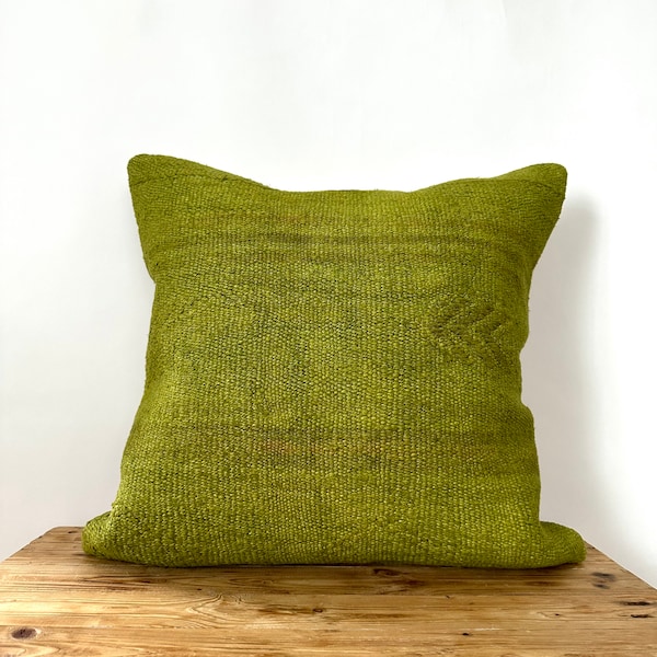 Olive Green Striped Hemp Pillow Cover, 20" x 20" Inches, Vintage Cushions, Couch Pillow, Decorative Pillow, Turkish Pillow, PE-3308