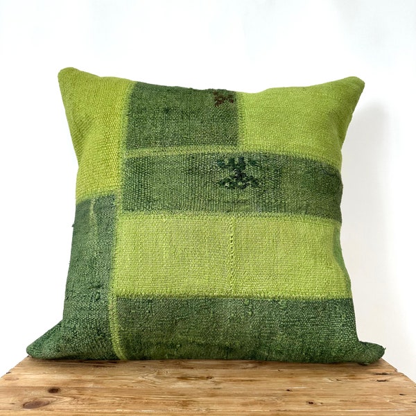 Olive Patchwork Green Hemp Pillow Cover, 20" x 20" Inches, Vintage Cushions, Couch Pillow, Decorative Pillow, Turkish Pillow, PE-3464