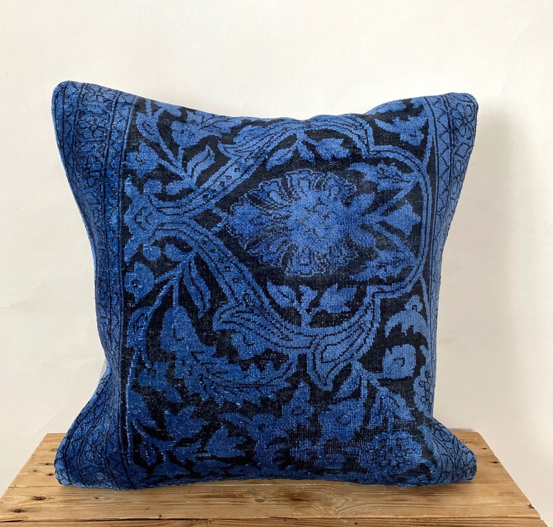 Navy Blue Silk Pillow Cover, 20 X 20 Decorative Pillow, Handmade Pillow, Couch Pillow, Boho