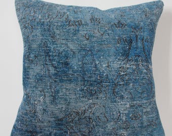 Blue Silk Pillow, 20" x 20" Inches (50 x 50 cm), Turkish Pillow, Decorative Pillow, Throw Pillow, Bohemian Pillow, Office Decor, PE-324