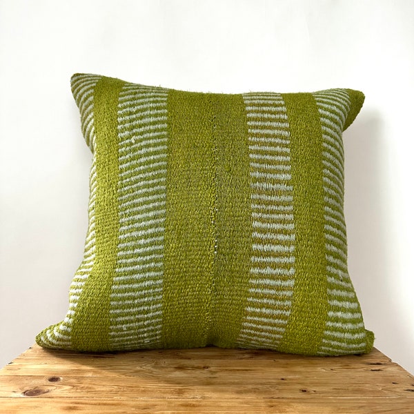Olive Green Striped Hemp Pillow Cover, 24" x 24" Inches, Vintage Cushions, Couch Pillow, Decorative Pillow, Turkish Pillow, PE-3307
