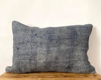 Blue Hemp Pillow Cover, 16" x 24" Turkish Pillow Cover, Decorative Pillow, Handmade Vintage Cushion, Couch Pillow, Home Decor, PE-2094