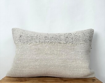 White Striped Hemp Pillow, 16" x 24" Inches, Turkish Pillow, Kilim Pillow, Decorative Pillow, Bohemian Pillow, Pillow Cover, PE-3402