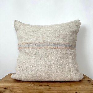 Striped Beige Hemp Pillow Cover, 20&quot; x 20&quot; Turkish Pillow Cover, Decorative Pillow, Handmade Vintage Cushion, Home Decor, PE-3288