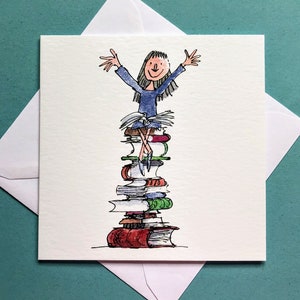 Matilda and Books Greetings Card - Roald Dahl - Quentin Blake -  Museums & Galleries Card - Reading Achievement Card - Framing - Nursery Art