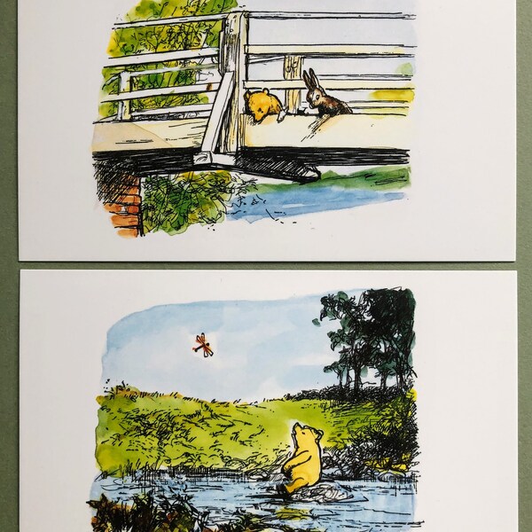 Winnie the Pooh - Two Nostalgic Postcards - Perfect for Framing - Creative Projects - Scrapbooking - Junk Journalling - Crafts - Collages