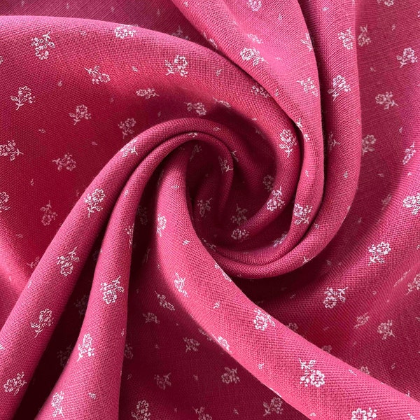 100% Leinen Leinenstoff rosa pink Trachtenstoff Dirndlstoff Blütenstoff weiße Blüten Dirndl rosarot Made in Germany