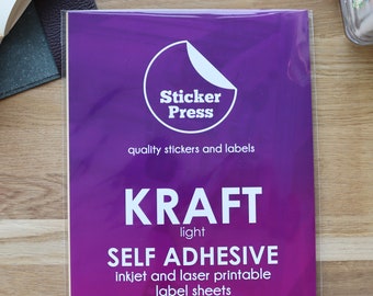 A4 Brown Kraft Self Adhesive Sticker Paper, Inkjet and Laser Printable, Kraft Label Paper, Kraft Sticky Paper, Light Kraft Sticker Sheets