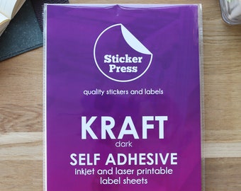 A4 Brown Kraft Self Adhesive Sticker Paper, Inkjet and Laser Printable, Kraft Label Paper, Kraft Sticky Paper, Dark Kraft Sticker Sheets