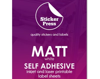 A4 Matt White Self Adhesive Sticker Paper, Matte Inkjet and Laser Printable, High Quality Label Paper, Sticky Paper, Smooth Sticker Sheets