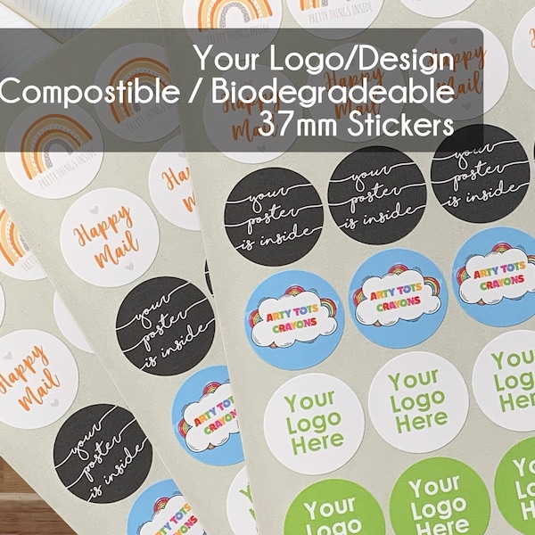 Eco Friendly Business Stickers, Compostable Logo Stickers, Bio Degradable Custom Stickers and Labels, Branding Packaging Seals Eco-Friendly