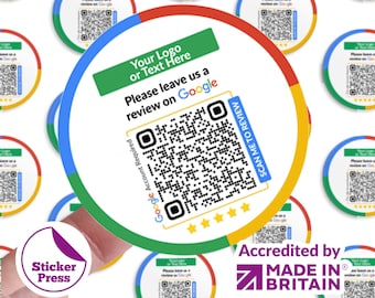 Aangepaste Google-recensiestickers | Circle My Business-stickers, gepersonaliseerde logo Google Reviews-labels, perfect voor merkverpakking QR-code