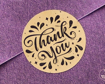 37mm Thank You Splash Circle Kraft Stickers, Round Thank You Kraft Labels, Wedding Stickers, Eco Friendly Packaging Seals Order Stickers