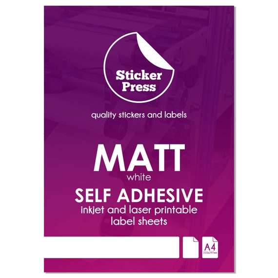 A4 Matt White Self Adhesive Sticker Paper, Matte Inkjet and Laser Printable, High Quality Label Paper, Sticky Paper, Smooth Sticker Sheets