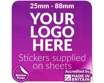 Square Business Stickers, Logo Stickers, Custom Stickers & Labels, perfect for Branding, Packaging stickers available on Gloss or Matt Paper